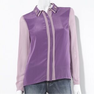 Princess Vera Wang Jeweled Chiffon Button-Front Top